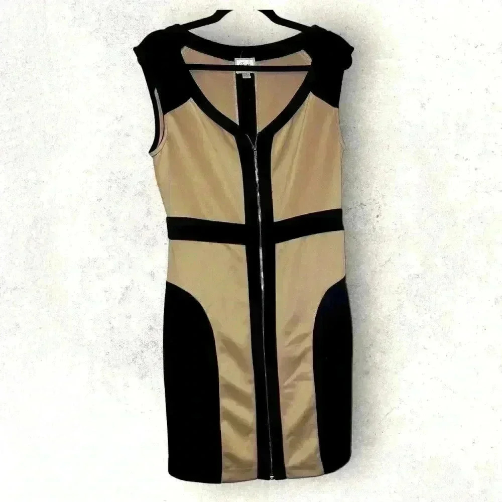 Beige midi block color dress size 12